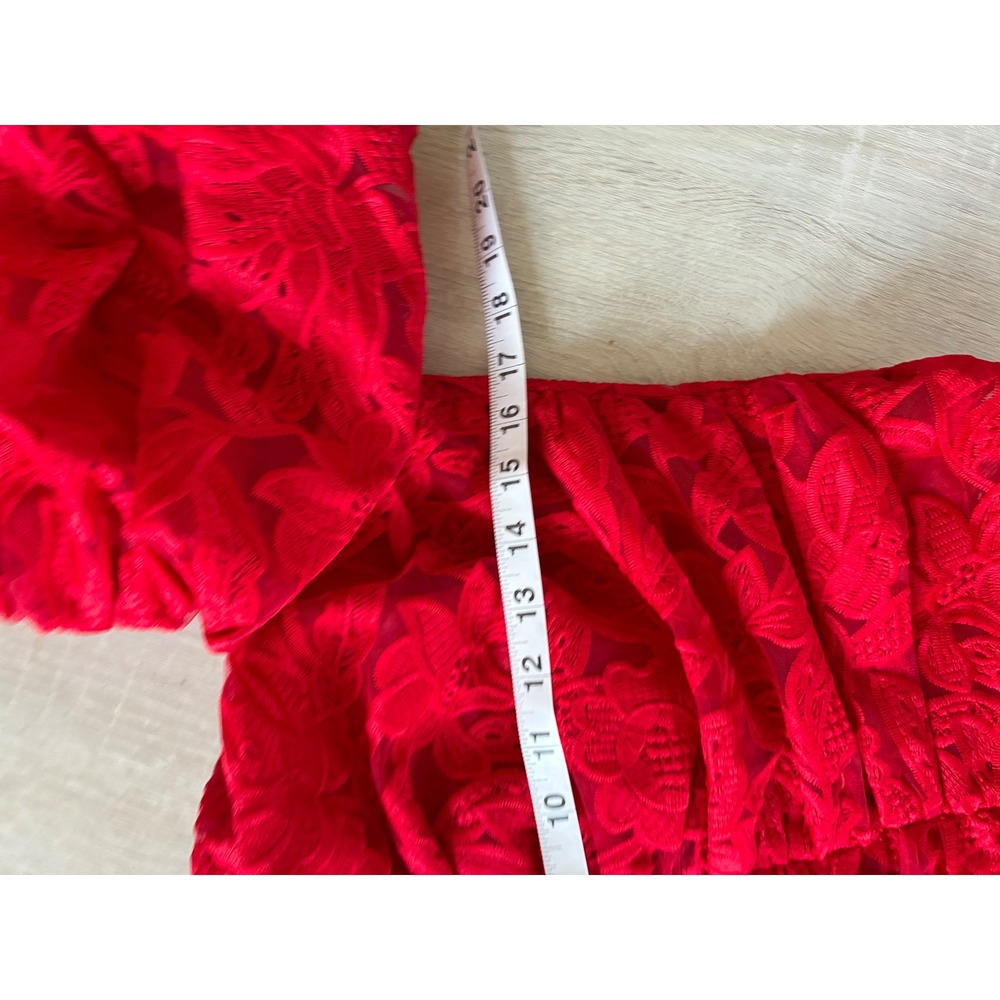 Venus Red Lace Halter Off Shoulder Puff Sleeve Romantic Ruched Crop Top Size 8 - Picture 5 of 8
